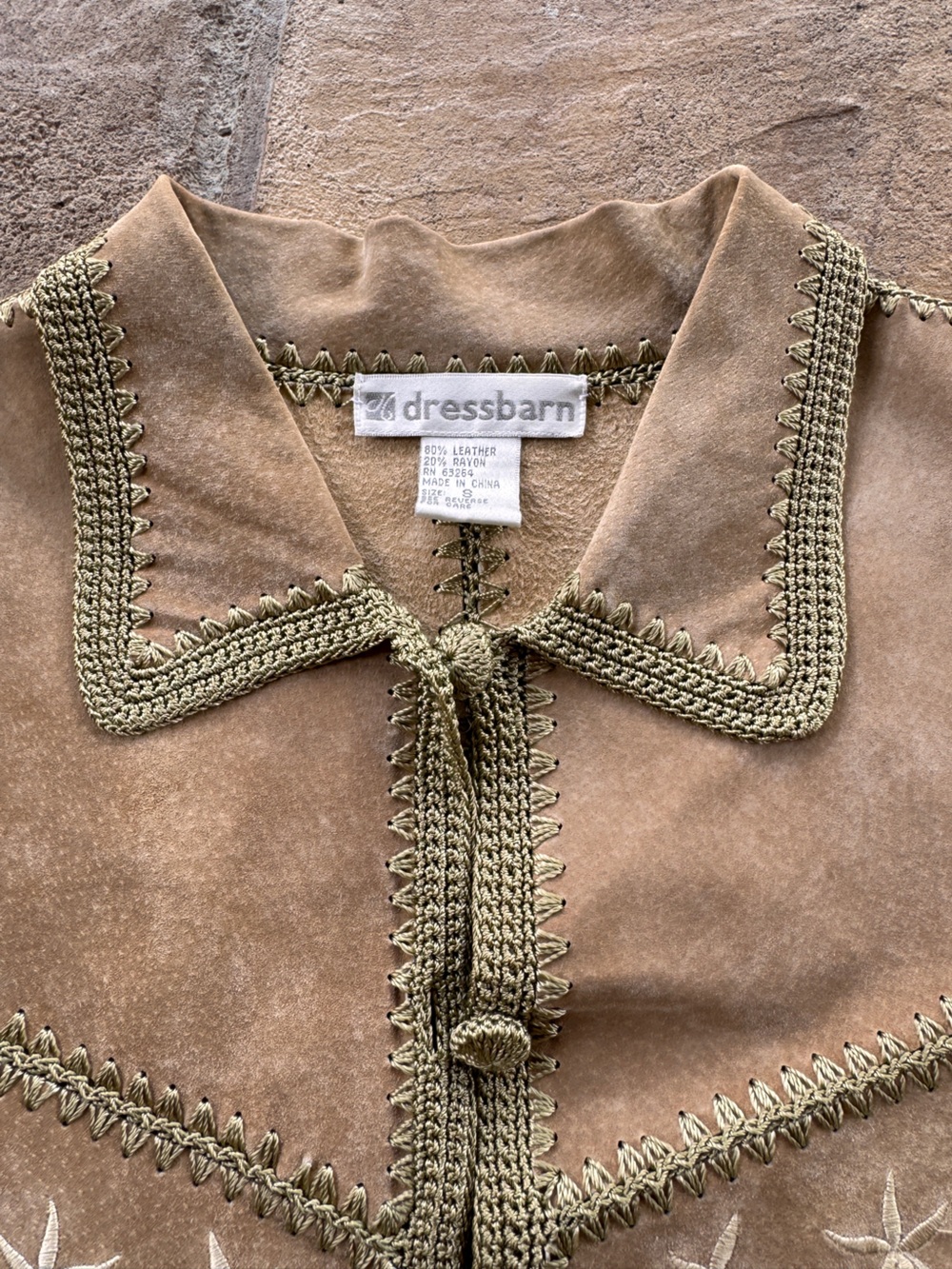 Vintage Dressbarn Suede Leather Jacket S Western Fringe Embroidered Boho - Picture 7 of 12